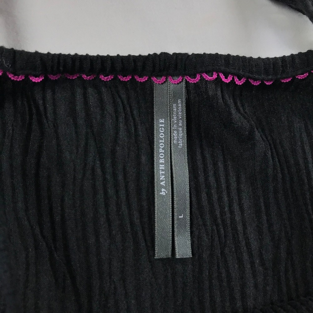 Anthropologie Black Floral Pleated Crinkle Maxi Dress Large Adjustable Straps - Picture 4 of 6